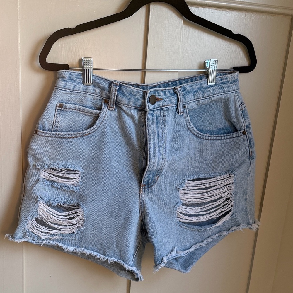 Billabong Light Blue Distressed Light Wash High Rise Jean Shorts